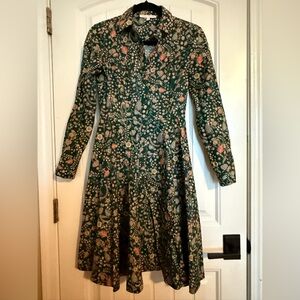 EUC ANTONIO MELANI Green Floral Long Sleeve Dress
